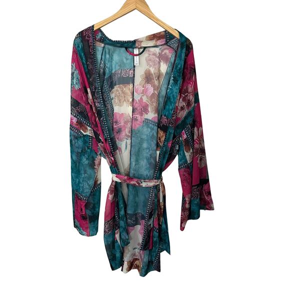 CACIQUE Robe Womens Size 18/20 Multicolored Lucille Patchwork‎ Chiffon Kimono - Picture 2 of 6